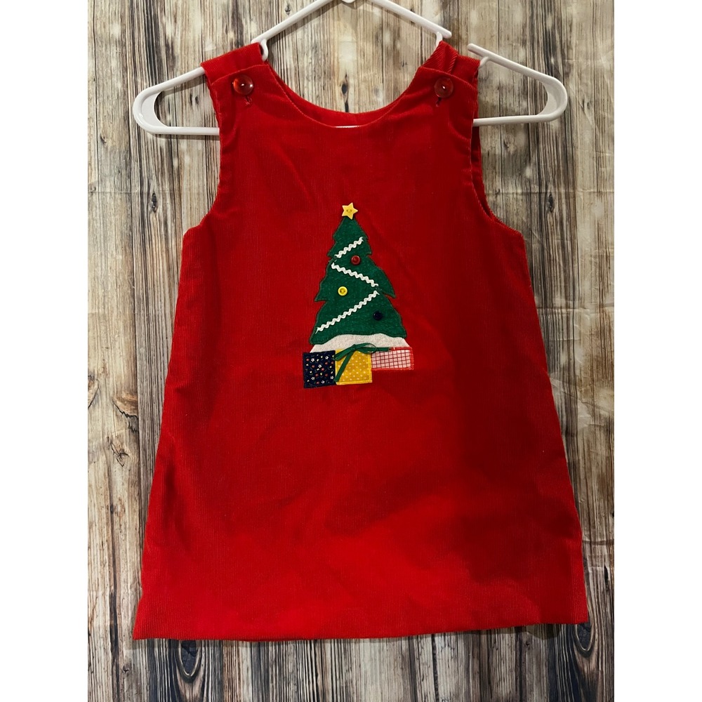 The Frog Pond Christmas Jumper Girls Size 5 Red Excellent Corduroy Tree Applique